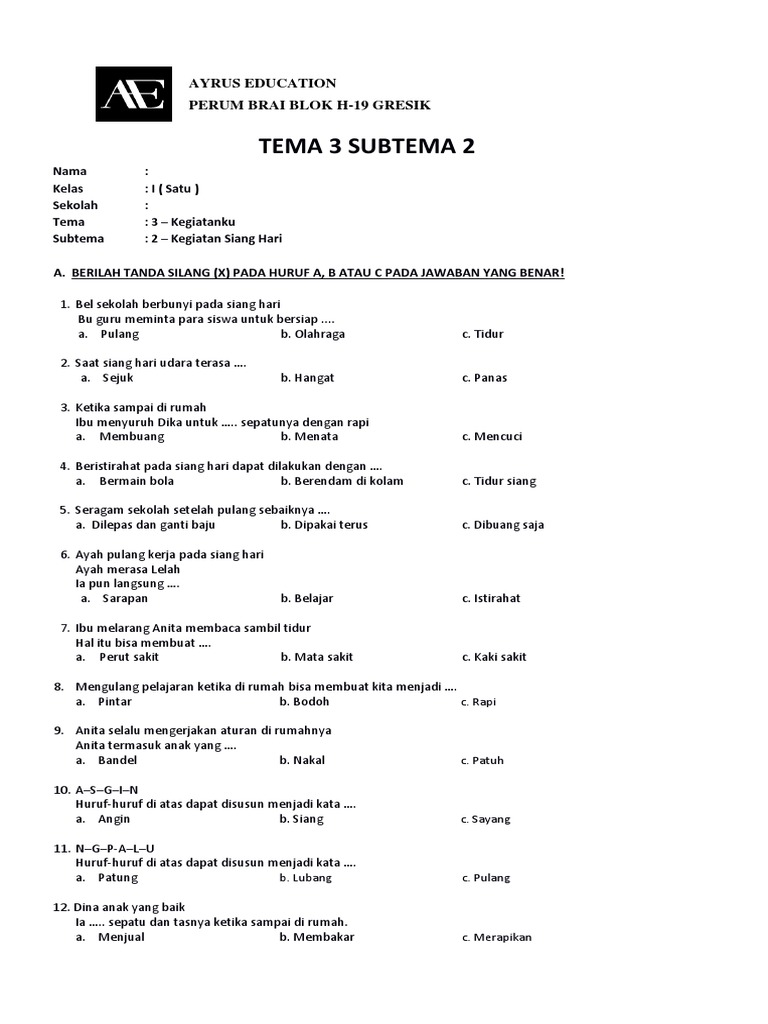 7 Rahasia Latihan Contoh Soal Bahasa Indonesia Kelas 1 SD Tema 3 Kegiatanku Paling Efektif