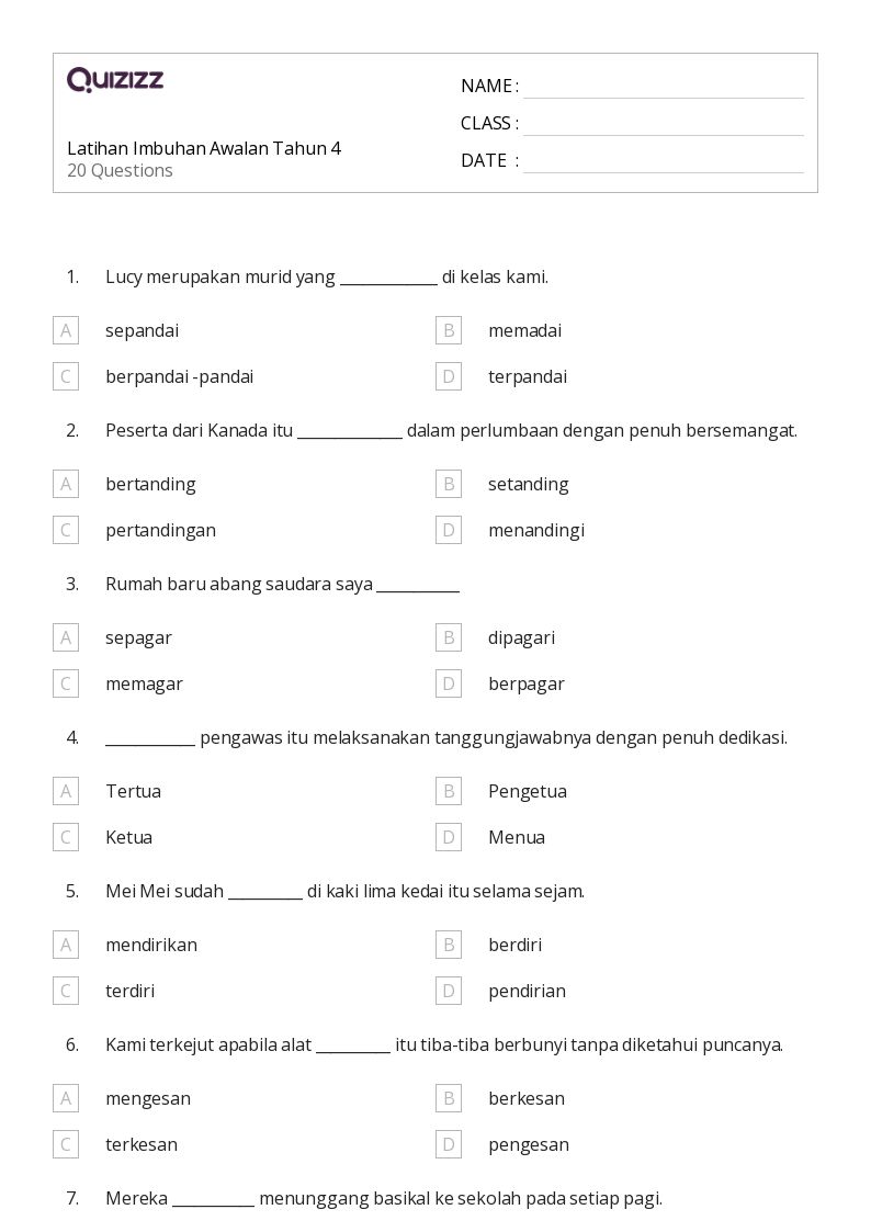 50 lembar kerja Awalan untuk Kelas 4 di Quizizz Gratis Dapat Dicetak 50 lembar kerja Awalan untuk Kelas 4 di Quizizz Gratis Dapat Dicetak