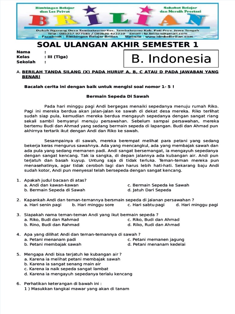 contoh soal bahasa indonesia kelas 3 sd imbuhan me