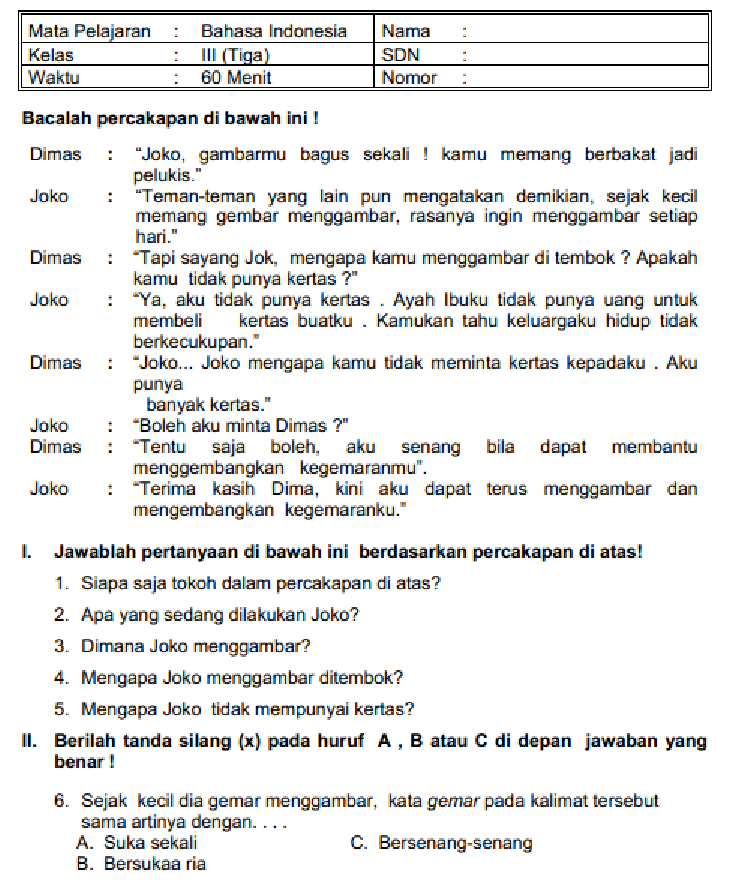Menguasai Materi Bahasa Indonesia Kelas 3 SD Semester 1 Kumpulan Soal Menguasai Materi Bahasa Indonesia Kelas 3 SD Semester 1 Kumpulan Soal