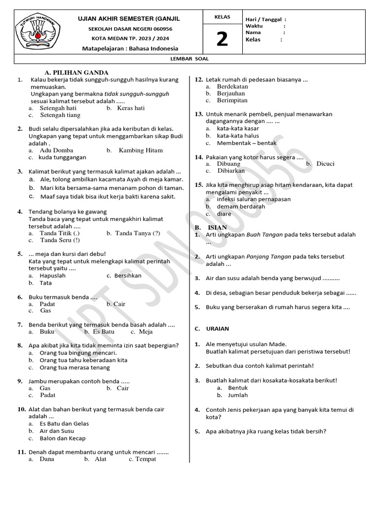 5 Contoh Soal Bahasa Indonesia Kelas 3 PTS dan Kunci Jawaban yang Wajib Kamu Tahu