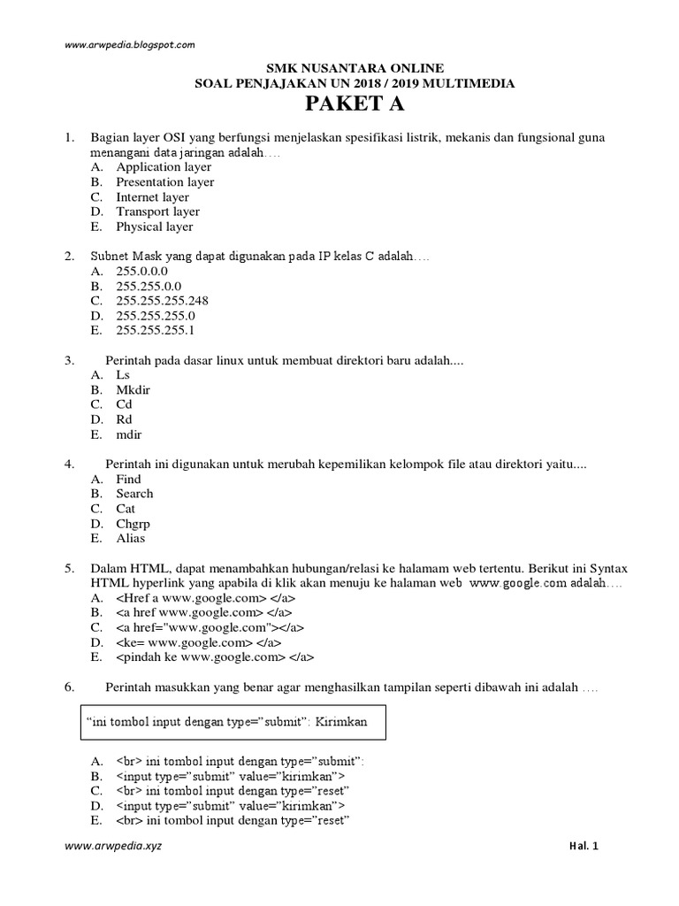 Soal Penjajakan UN Multimedia 2018 PDF