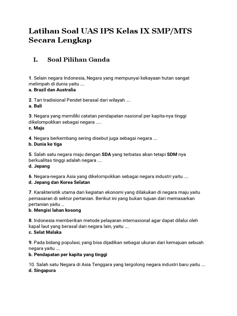 7 Latihan Soal Ujian Sekolah US IPS SMP MTs Kelas 9 yang Terbukti Bikin Nilai Naik Drastis