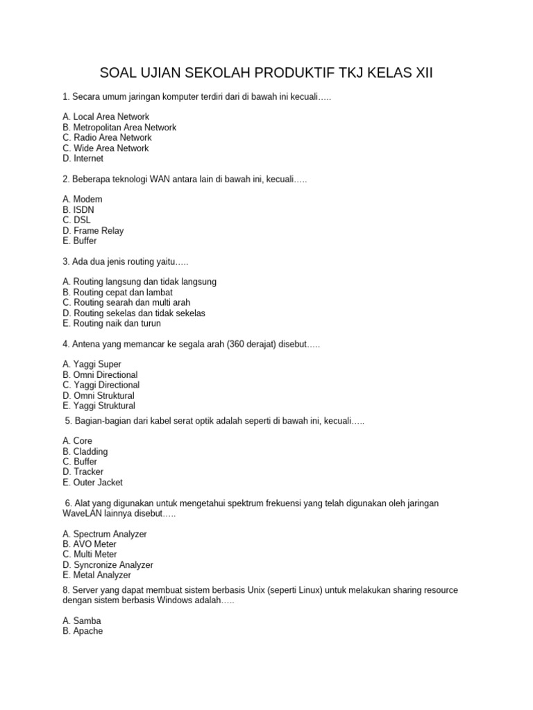 Soal Ujian Sekolah Produktif TKJ Kelas Xii Share PDF Soal Ujian Sekolah Produktif TKJ Kelas Xii Share PDF