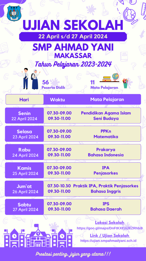 Informasi Jadwal Ujian Sekolah Tahun Pelajaran 2023-2024 - SMP Ahmad