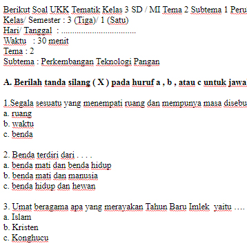 Inilah 7 Daftar Lembar Kerja Siswa Siap Cetak untuk Download Soal UKK Tematik G Kelas 3 SD Sebelum Terlambat