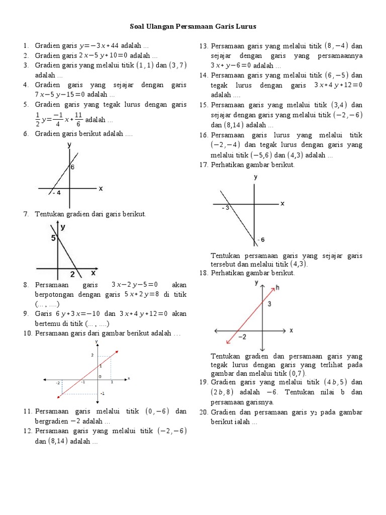 Soal Ulangan Persamaan Garis Lurus PDF Soal Ulangan Persamaan Garis Lurus PDF
