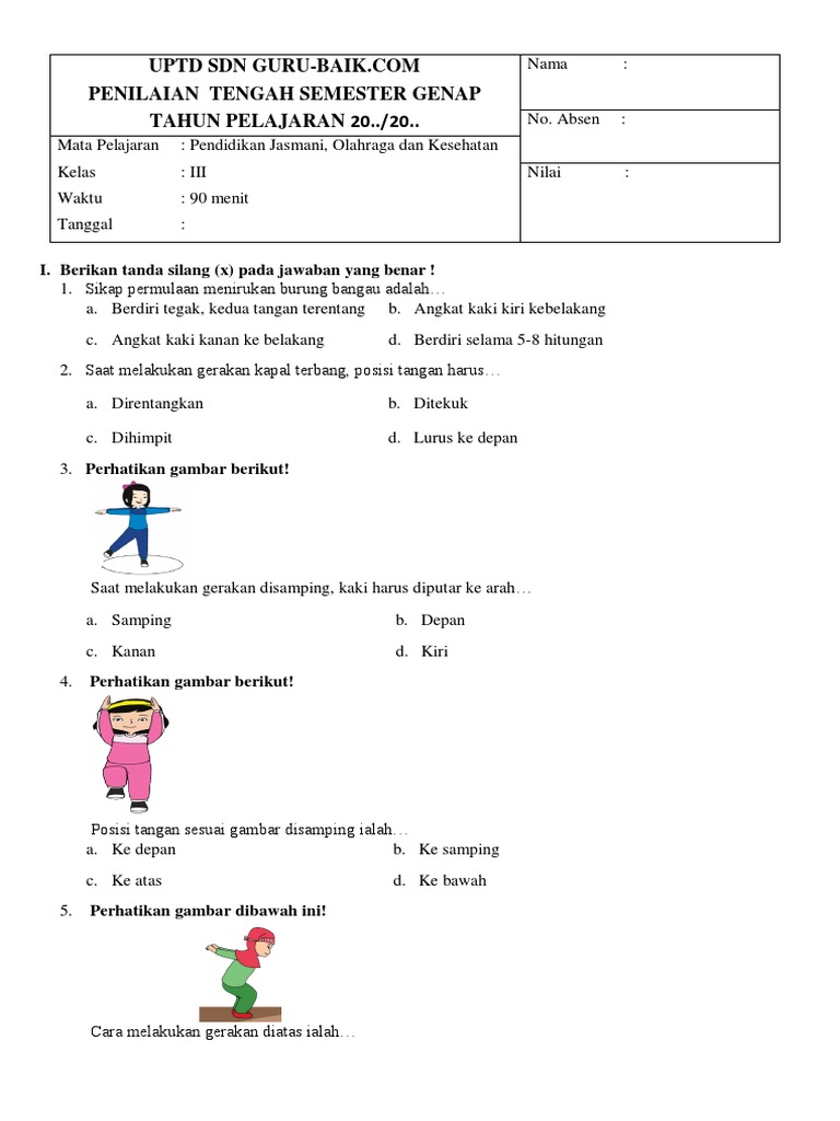 Soal PTS PJOK Kelas 3 Semester 2 PDF Soal PTS PJOK Kelas 3 Semester 2 PDF