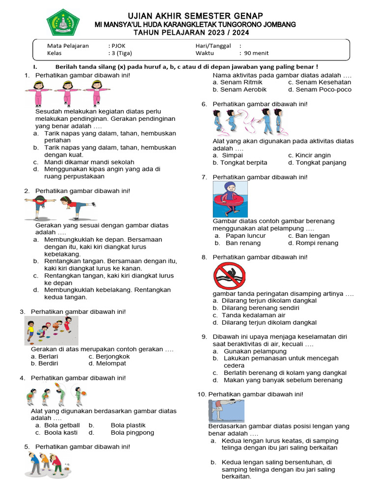 Soal PAT PJOK Kelas 3 Semester 2 PDF Soal PAT PJOK Kelas 3 Semester 2 PDF