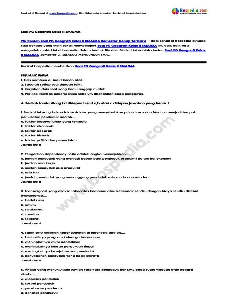 Soal Geografi Kelas 11 Semester 2 PDF Soal Geografi Kelas 11 Semester 2 PDF