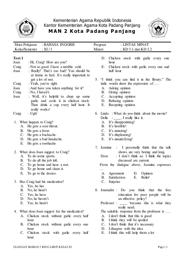 Yuk Lihat Contoh Soal Bahasa Inggris Peminatan Kelas 11 Semester 2 Yuk Lihat Contoh Soal Bahasa Inggris Peminatan Kelas 11 Semester 2