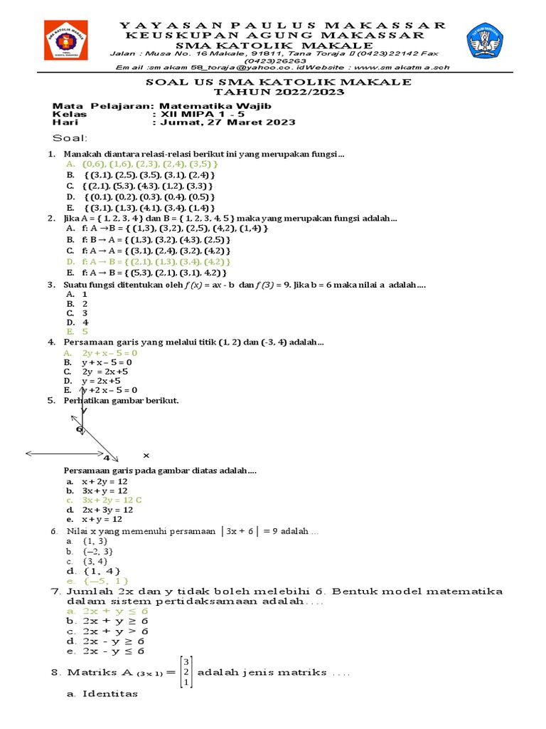 Soal Matematika Wajib Kelas 12 2023 PDF Soal Matematika Wajib Kelas 12 2023 PDF