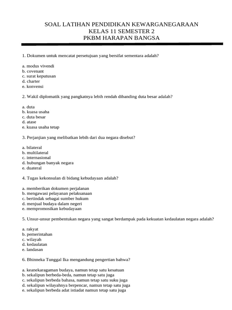 contoh soal pg bab 8 pkn kelas 11 semester 2