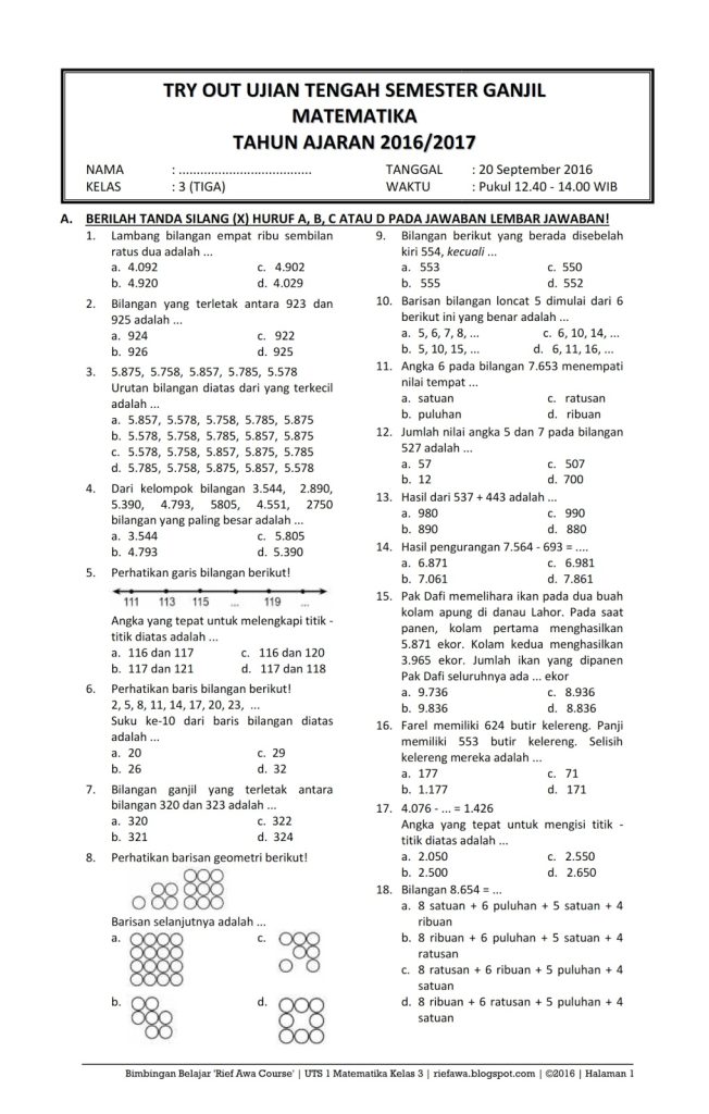 download soal ukk sd kelas 3 tematik