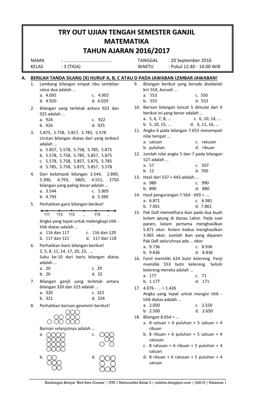 download soal ukk sd kelas 3 tematik