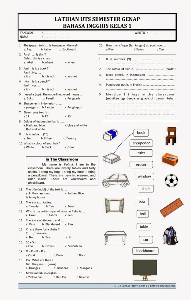 download soal ukk semester 2 kelas 3 sd bahasa inggris