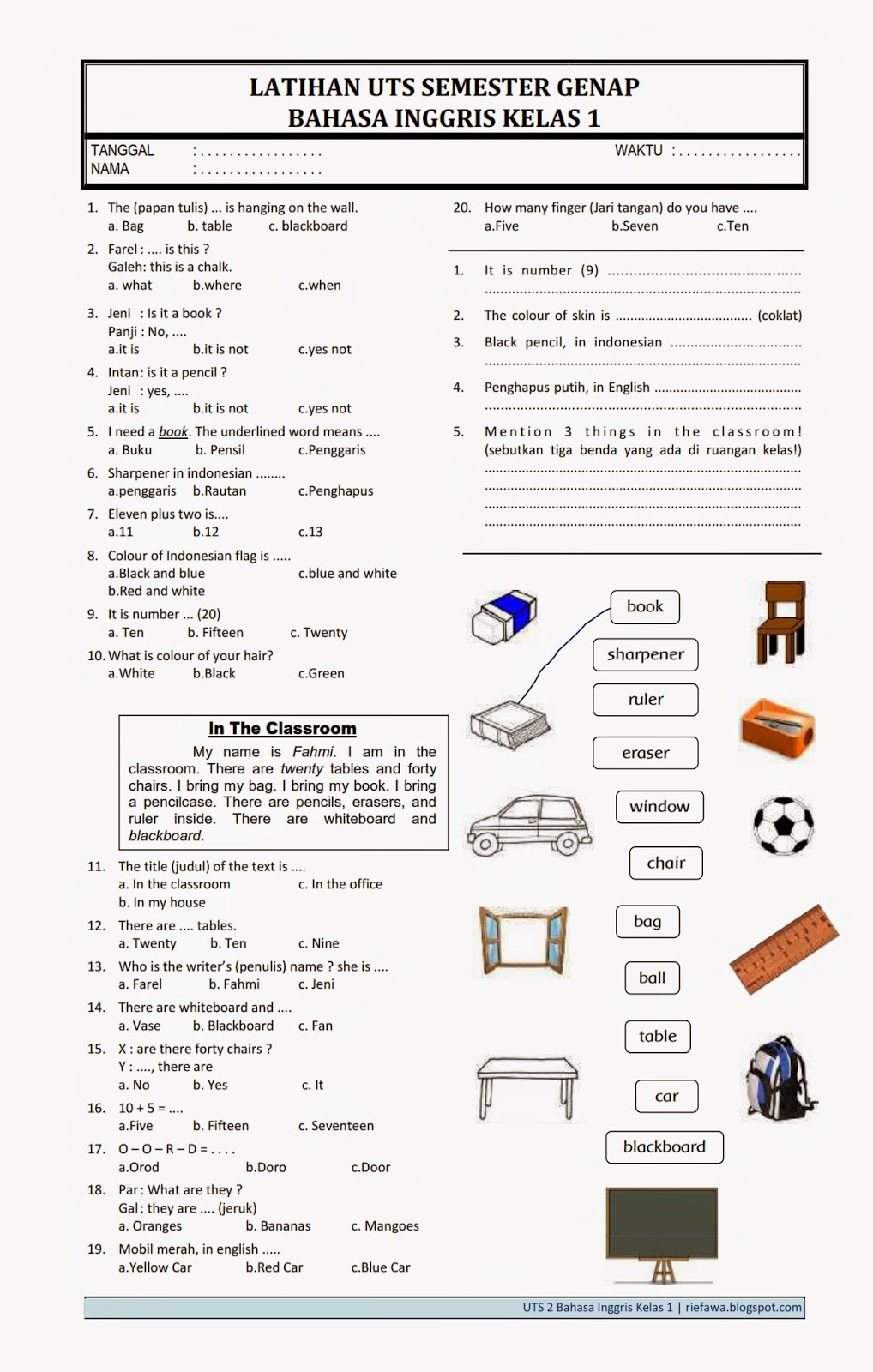 download soal ukk semester 2 kelas 3 sd bahasa inggris