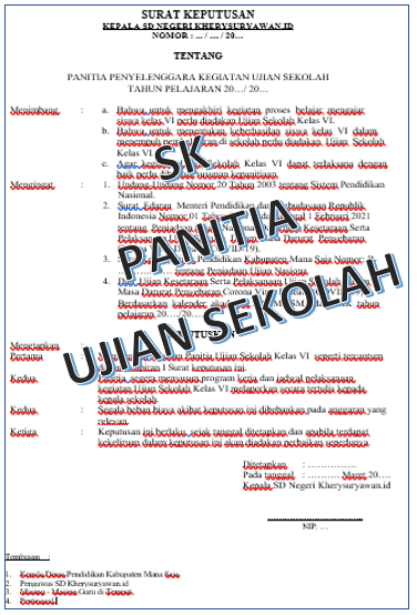 sk panitia ujian sekolah word