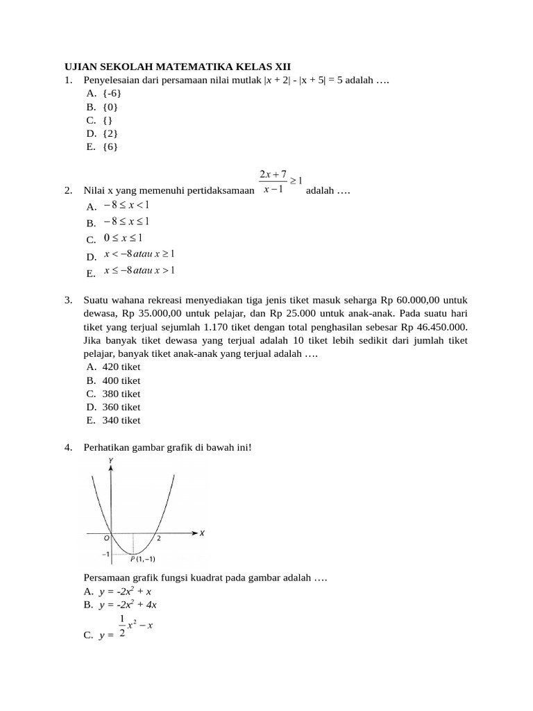 soal ujian sekolah matematika wajib kelas 12 dan pembahasannya