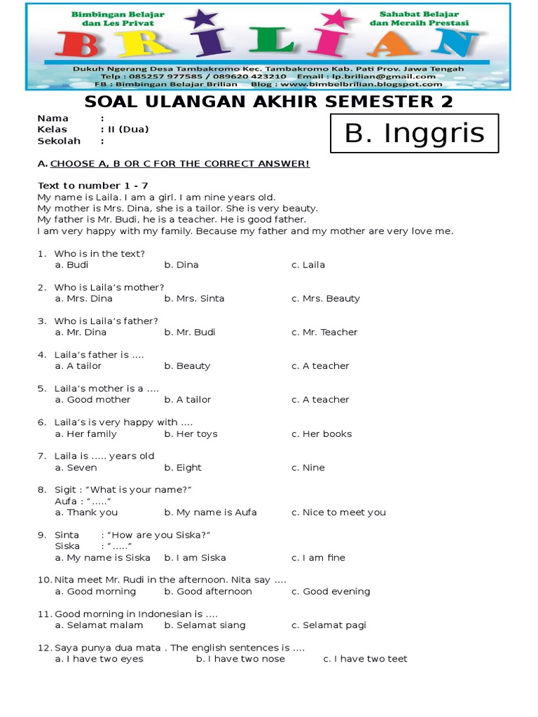Rahasia Lulus Nilai Sempurna dengan Bocoran Soal Bahasa Inggris Kelas 1 Ujian Semester 2