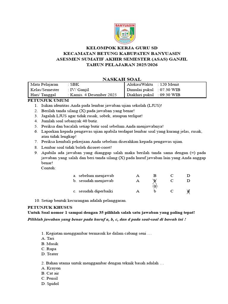 Wajib Tahu Bocoran Soal SBK Kelas 4 Semester Genap Agar Nilai Ujian Melejit Tinggi Wajib Tahu Bocoran Soal SBK Kelas 4 Semester Genap Agar Nilai Ujian Melejit Tinggi