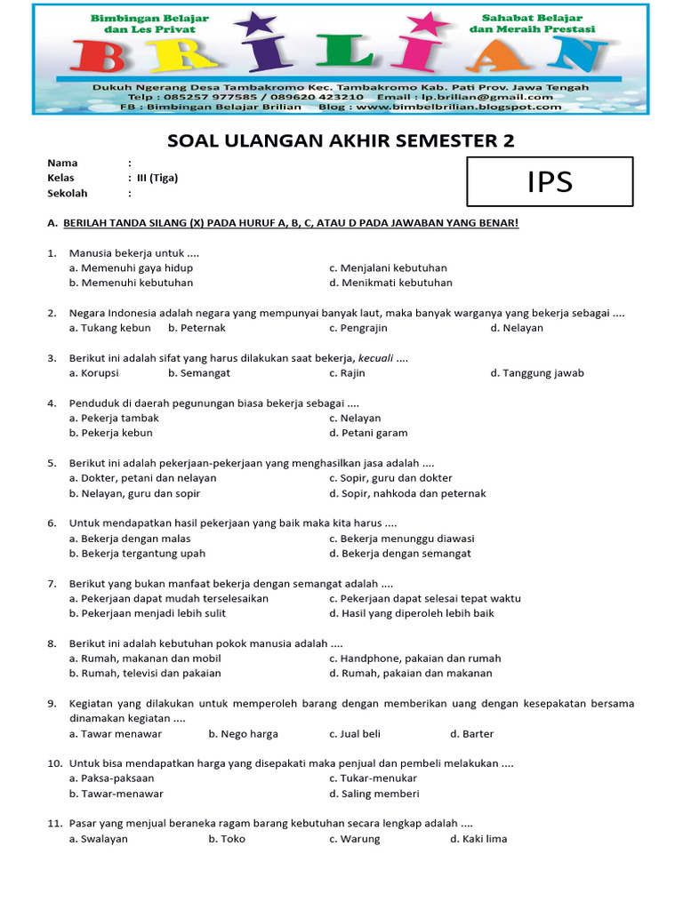 Wajib Tahu! Ini Kumpulan Kisi-Kisi Soal IPS Kelas 3 SD Semester 2 Paling Akurat