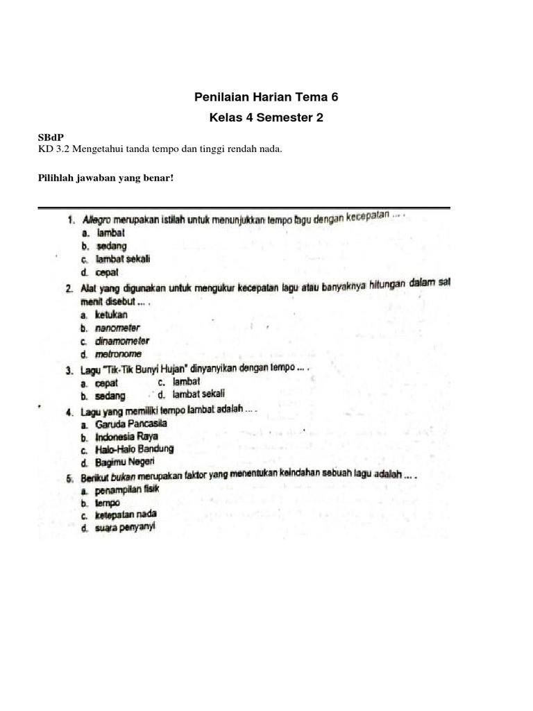 Wajib Tahu Kunci Jawaban Soal SBDP Tematik Kelas 4 Tema 6 Agar Nilai Langsung Maksimal